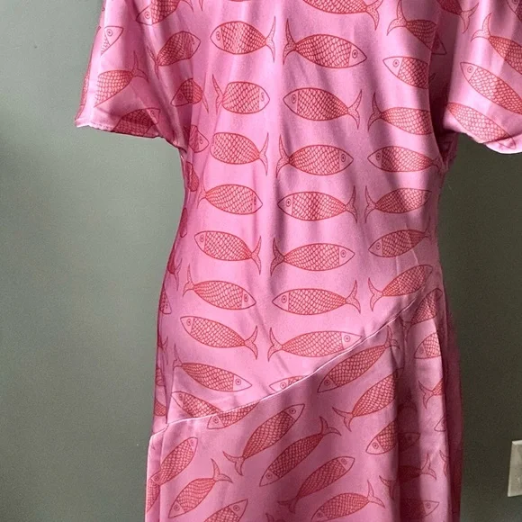 Anthropology Pink Fish Print Midi Dress - Picture 2 of 5